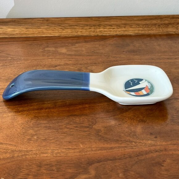 Otagiri Vintage Sailboat Spoon Rest Blue Handle Japan Ceramic Ocean Beach 9" - Picture 2 of 8